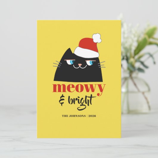 Meowy en Bright Funny Cat Kerstmis Feestdagenkaart (Staand voorkant)