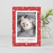 Meowy en Bright | Rood | Foto Pet Feestdagenkaart (Staand voorkant)