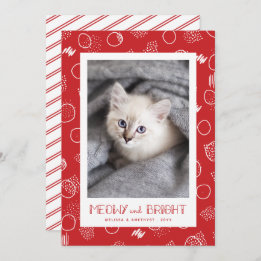 Meowy en Bright | Rood | Foto Pet Feestdagenkaart