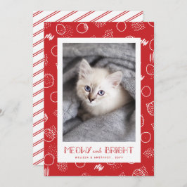 Meowy en Bright | Rood | Foto Pet Feestdagenkaart