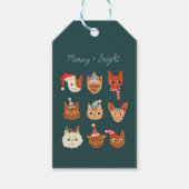 Meowy en Bright Schattige Kerstkatten Groen Cadeaulabel (Voorkant)