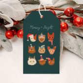 Meowy en Bright Schattige Kerstkatten Groen Cadeaulabel