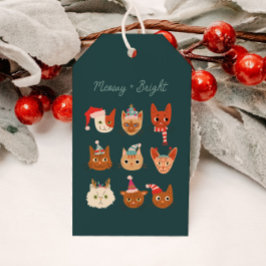 Meowy en Bright Schattige Kerstkatten Groen Cadeaulabel