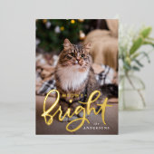 Meowy en Bright Script Kat Foto Folie Feestdagenkaart (Staand Voorkant)