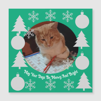 Meowy en helder, kattenfoto, kerst magneet kaart