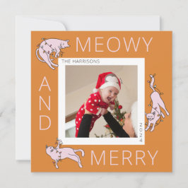 Meowy en Merry Kleurrijke Katten Kerst Licht Feestdagenkaart