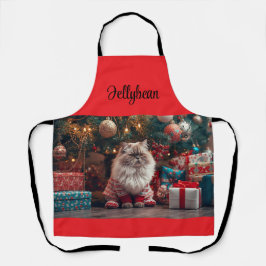 Meowy Exotic Korthaar Kat Kerstmis gepersonaliseer Schort