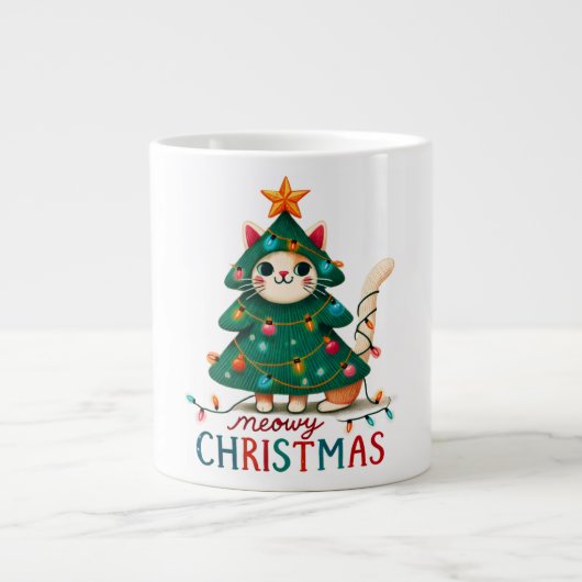Meowy Funny Christmas Cat Grote Koffiekop (Voorkant)