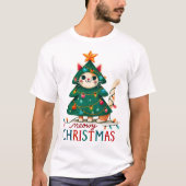 Meowy Funny Christmas Cat T-shirt (Voorkant)