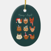 Meowy & Heldergroene Kerstkatten Keramisch Ornament (Voorkant)