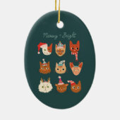 Meowy & Heldergroene Kerstkatten Keramisch Ornament (Achterkant)