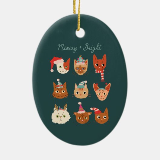 Meowy & Heldergroene Kerstkatten Keramisch Ornament (Achterkant)