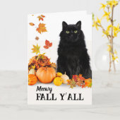 Meowy Herfst Y alle Halloween Black Cat Kaart (Gele Bloem)