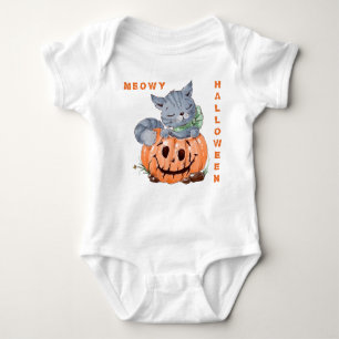 Meowy Jack o' Lantern Kitten Halloween Romper