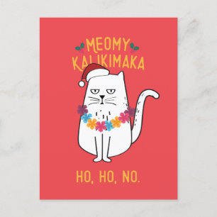 Meowy Kalikimaka Funny Cat Santa Hat Kerstmis Feestdagenkaart