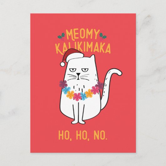 Meowy Kalikimaka Funny Cat Santa Hat Kerstmis Feestdagenkaart (Voorkant)
