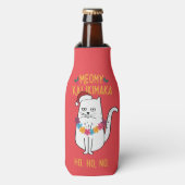 Meowy Kalikimaka Funny Cat Santa Hat Kerstmis Flesjeskoeler (Fles Voorkant)