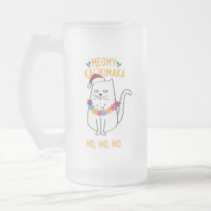 Meowy Kalikimaka Funny Cat Santa Hat Kerstmis Matglas Bierpul