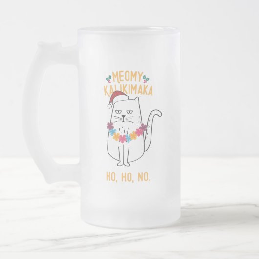 Meowy Kalikimaka Funny Cat Santa Hat Kerstmis Matglas Bierpul (Links)