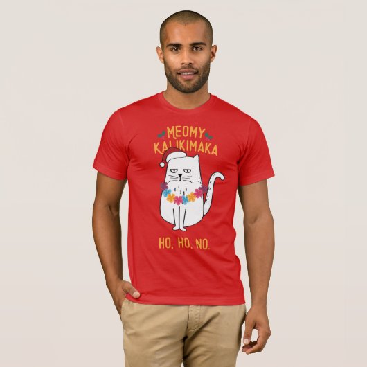 Meowy Kalikimaka Funny Cat Santa Hat Kerstmis T-shirt (Voorkant volledig)