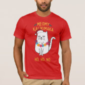 Meowy Kalikimaka Funny Cat Santa Hat Kerstmis T-shirt (Voorkant)