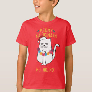 Meowy Kalikimaka Funny Cat Santa Hat Kerstmis T-shirt