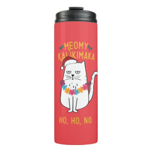 Meowy Kalikimaka Funny Cat Santa Hat Kerstmis Thermosbeker