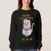 Meowy Kalikimaka Funny Cat Santa Hat Kerstmis Trui (Voorkant)
