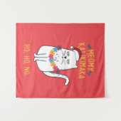 Meowy Kalikimaka Funny Cat Santa Hat Kerstmis Wandkleed (Voorkant (horizontaal))
