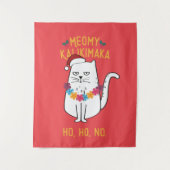Meowy Kalikimaka Funny Cat Santa Hat Kerstmis Wandkleed (Voorkant)