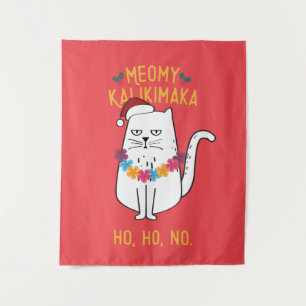 Meowy Kalikimaka Funny Cat Santa Hat Kerstmis Wandkleed