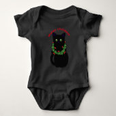 Meowy kat Kerst Rood geruite holly bessen Romper (Voorkant)