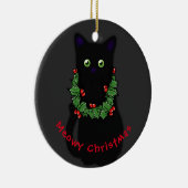 Meowy kat Kerst rood groen hulst krans Keramisch Ornament (Rechts)