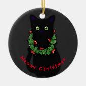 Meowy kat Kerst rood groen hulst krans Keramisch Ornament (Voorkant)