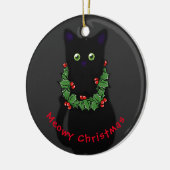 Meowy kat Kerst rood groen hulst krans Keramisch Ornament (Links)