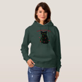 Meowy kat Kerst rood groen twinkel lampjes Hoodie (Voorkant volledig)