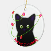 Meowy kat Kerst rood groen twinkel lampjes Keramisch Ornament (Links)
