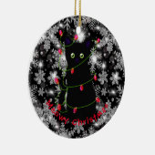 Meowy kat Kerst rood groen twinkel lampjes Keramisch Ornament (Rechts)