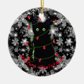 Meowy kat Kerst rood groen twinkel lampjes Keramisch Ornament (Voorkant)