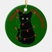 Meowy kat Kerst rood groen twinkel lampjes Keramisch Ornament (Voorkant)