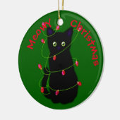 Meowy kat Kerst rood groen twinkel lampjes Keramisch Ornament (Links)