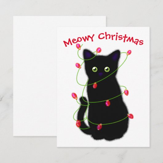 Meowy kat Kerst rood groen twinkel lampjes Notitiekaartje (Voorkant / Achterkant)