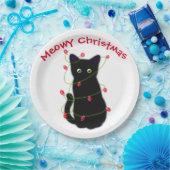 Meowy kat Kerst rood groen twinkel lampjes Papieren Bordje (Feest)