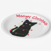 Meowy kat Kerst rood groen twinkel lampjes Papieren Bordje (Gekanteld)