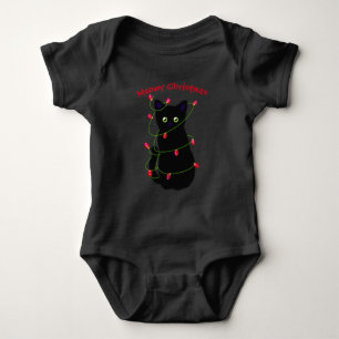 Meowy kat Kerst rood groen twinkel lampjes Romper