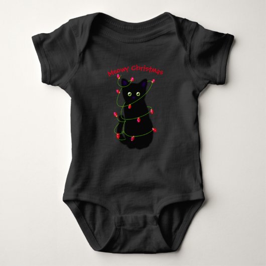 Meowy kat Kerst rood groen twinkel lampjes Romper (Voorkant)