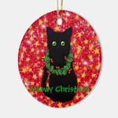 Meowy kat Kerstmis Rode glitter glinstering Keramisch Ornament (Links)