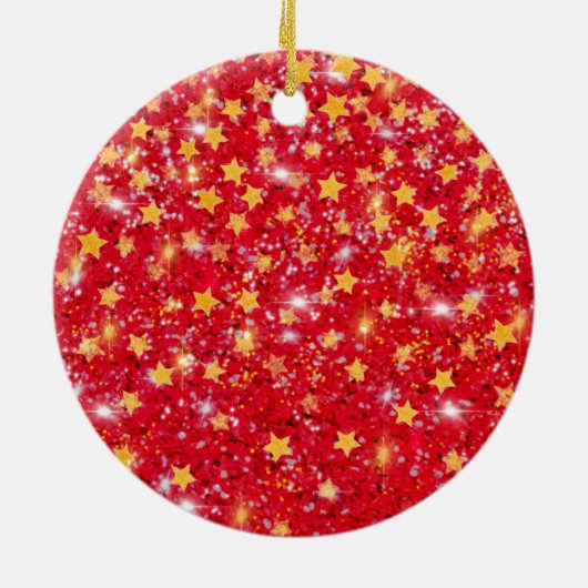 Meowy kat Kerstmis Rode glitter glinstering Keramisch Ornament (Achterkant)