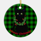 Meowy kat Kerstmis Rode groene kerstkrans Keramisch Ornament (Voorkant)
