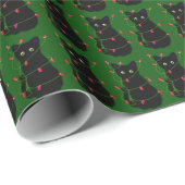 Meowy kat Kerstmis rode twinkle lichten Cadeaupapier (Rol Hoek)